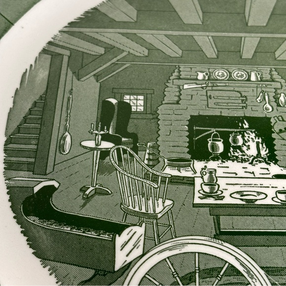 Colonial Homestead By Royal Platter Cake Plate Green Pioneer Cottage Cabin Scene - Picture 2 of 10